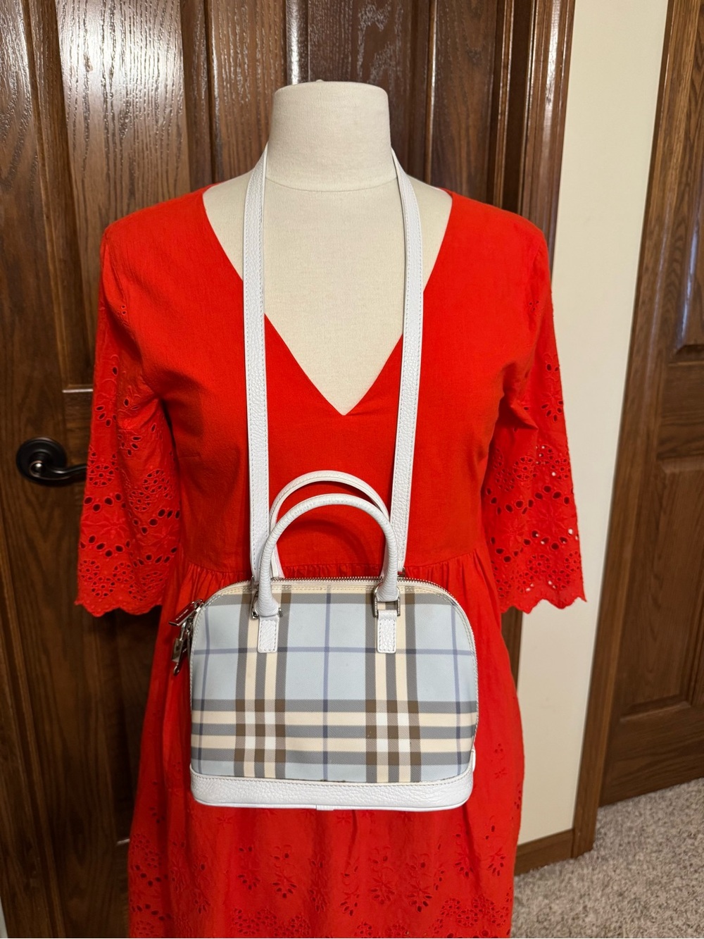 Burberry Blue/White House Check Mini  Dome Satchel with a Removable Strap
